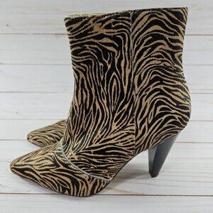 Able Tinsley Tiger Boots Size 9M Calf Hair Heeled Animal Print Heeled Pointy Toe